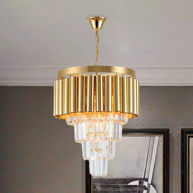 Kristallen fluit taps toelopende plafondkroonluchter Traditionele 5 lampen Eetkamer hanglamp goud Clearhalo