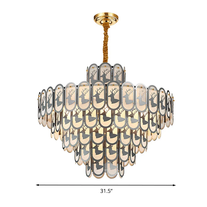 Kristallen gelaagde kroonluchter hanglamp Modern 12/16 licht naar beneden verlichting nikkel met elandenpatroon Clearhalo
