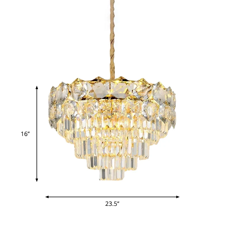 K9 Kristallen Gouden Hangende Kroonluchter Conisch 8/11 Lichten Traditionele Hangende Plafondlamp Voor Slaapkamer Clearhalo