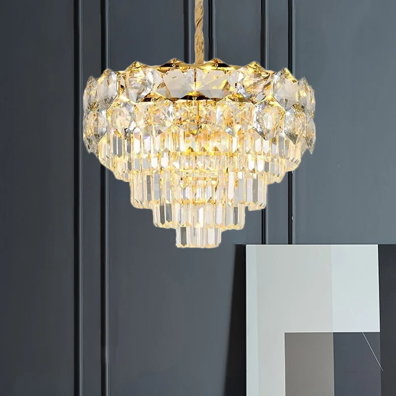 K9 Kristallen Gouden Hangende Kroonluchter Conisch 8/11 Lichten Traditionele Hangende Plafondlamp Voor Slaapkamer Clearhalo