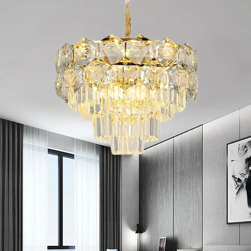 K9 Kristallen Gouden Hangende Kroonluchter Conisch 8/11 Lichten Traditionele Hangende Plafondlamp Voor Slaapkamer Clearhalo