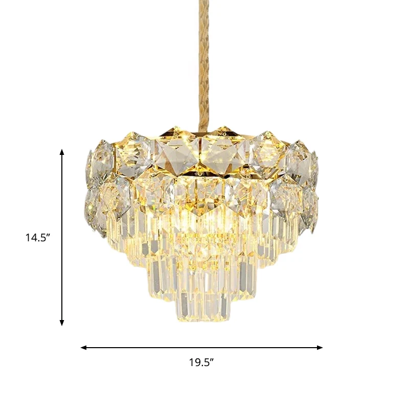 K9 Kristallen Gouden Hangende Kroonluchter Conisch 8/11 Lichten Traditionele Hangende Plafondlamp Voor Slaapkamer Clearhalo