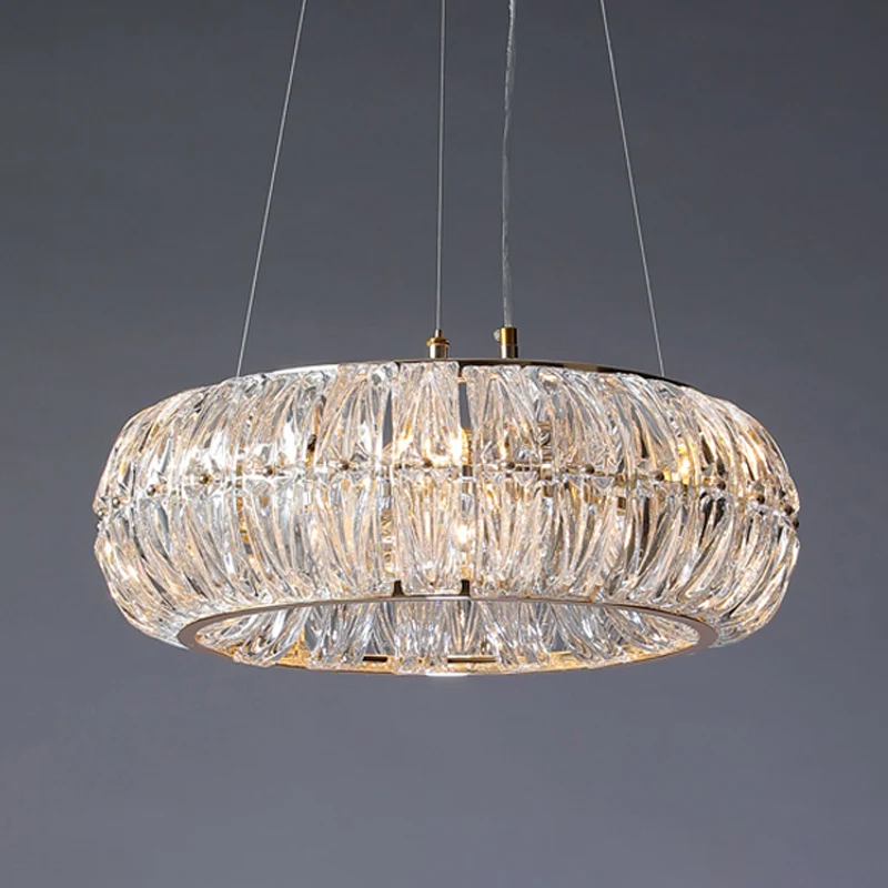 Kristallen gouden hangende kroonluchter Donut 6-lichts Traditionele downlight-hanger voor woonkamer Clearhalo