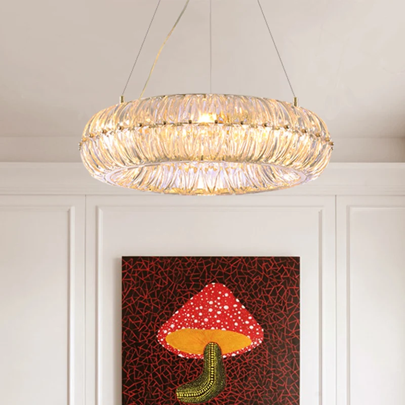 Kristallen gouden hangende kroonluchter Donut 6-lichts Traditionele downlight-hanger voor woonkamer Clearhalo