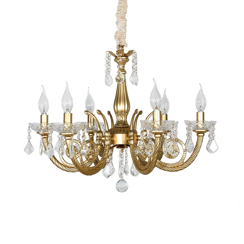 Kristallen gouden kroonluchterverlichting Gescrold arm 5/6 lichten Lodge hanglamp voor slaapkamer Clearhalo