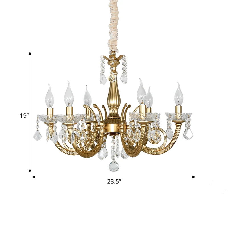 Kristallen gouden kroonluchterverlichting Gescrold arm 5/6 lichten Lodge hanglamp voor slaapkamer Clearhalo