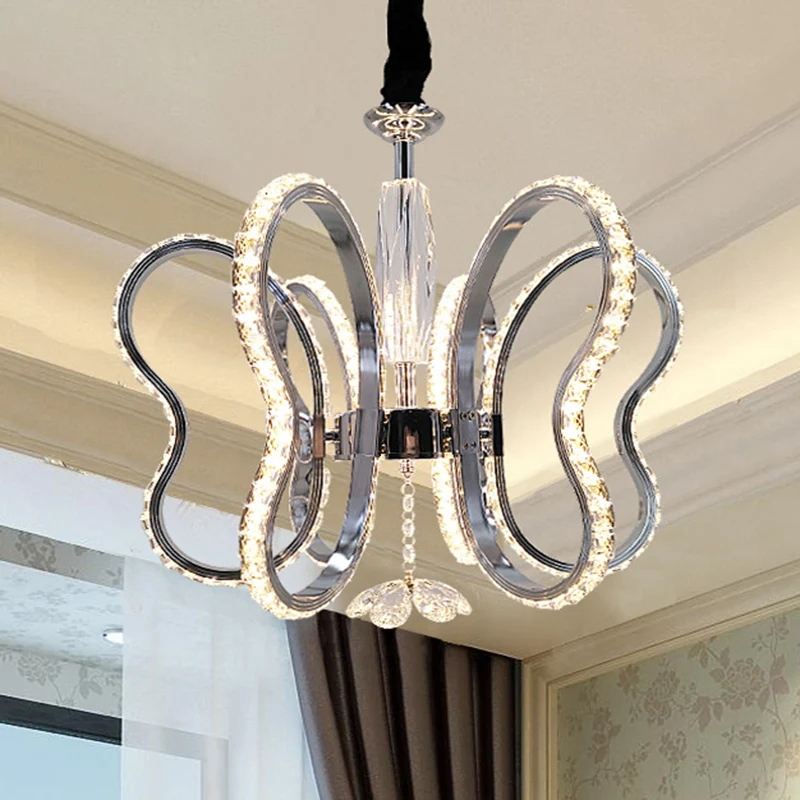 Kristallen hartvormige kroonluchterlamp Eenvoudige LED-chroom hangende plafondlamp warm/wit licht Clearhalo
