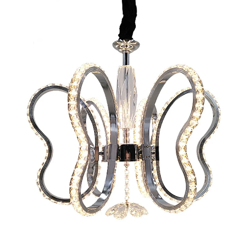 Kristallen hartvormige kroonluchterlamp Eenvoudige LED-chroom hangende plafondlamp warm/wit licht Clearhalo