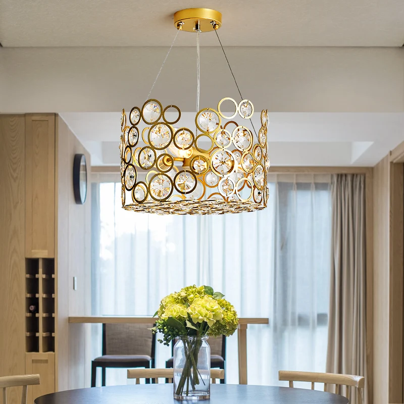 Kristallen ingelegde cilinder hangende plafondlamp postmoderne 3-kops eetkamer kroonluchter verlichting Clearhalo