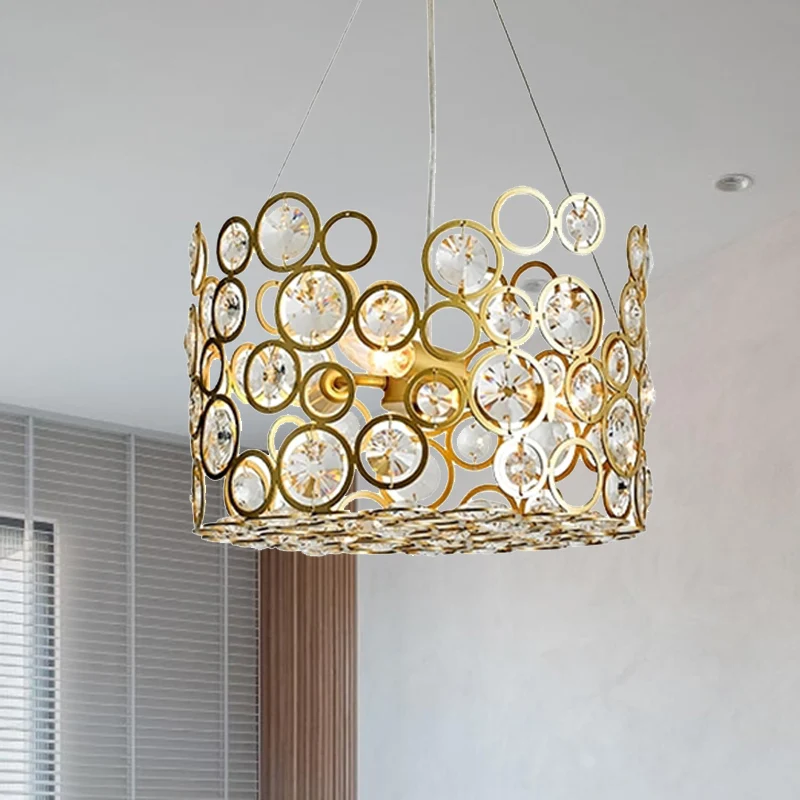 Kristallen ingelegde cilinder hangende plafondlamp postmoderne 3-kops eetkamer kroonluchter verlichting Clearhalo