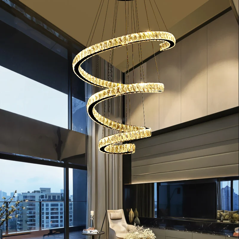 Kristallen ingelegde spiraalvormige kroonluchter hanglamp Eenvoud RVS LED-hanglamp Clearhalo