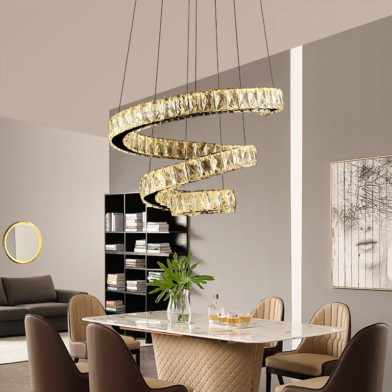 Kristallen ingelegde spiraalvormige kroonluchter hanglamp Eenvoud RVS LED-hanglamp Clearhalo