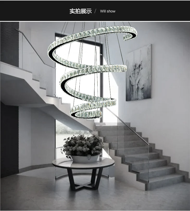 Kristallen ingelegde spiraalvormige kroonluchter hanglamp Eenvoud RVS LED-hanglamp Clearhalo