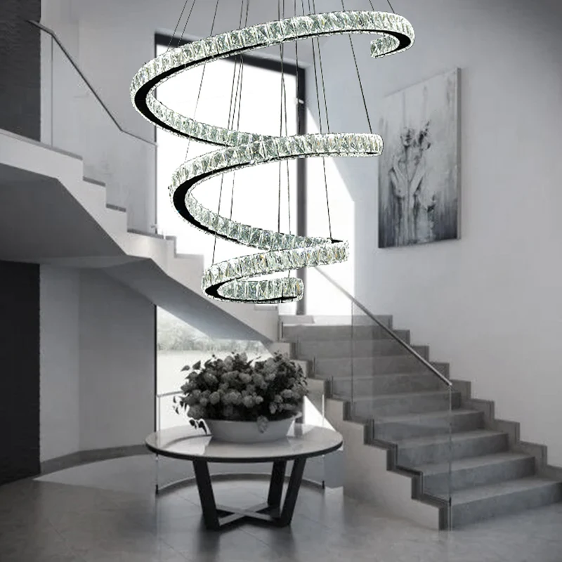 Kristallen ingelegde spiraalvormige kroonluchter hanglamp Eenvoud RVS LED-hanglamp Clearhalo
