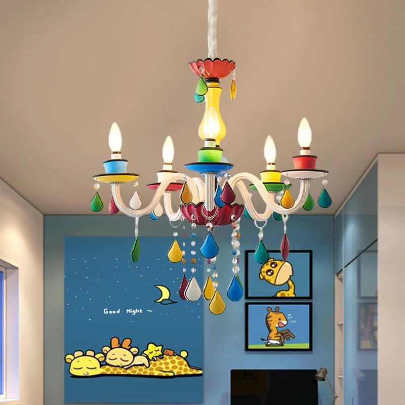 Kristallen Kaars Hanger Verlichting Bitterkoekje 5/6/8 Hoofden Rood-Geel-Blauw-Groen Kroonluchter Lichtpunt Clearhalo