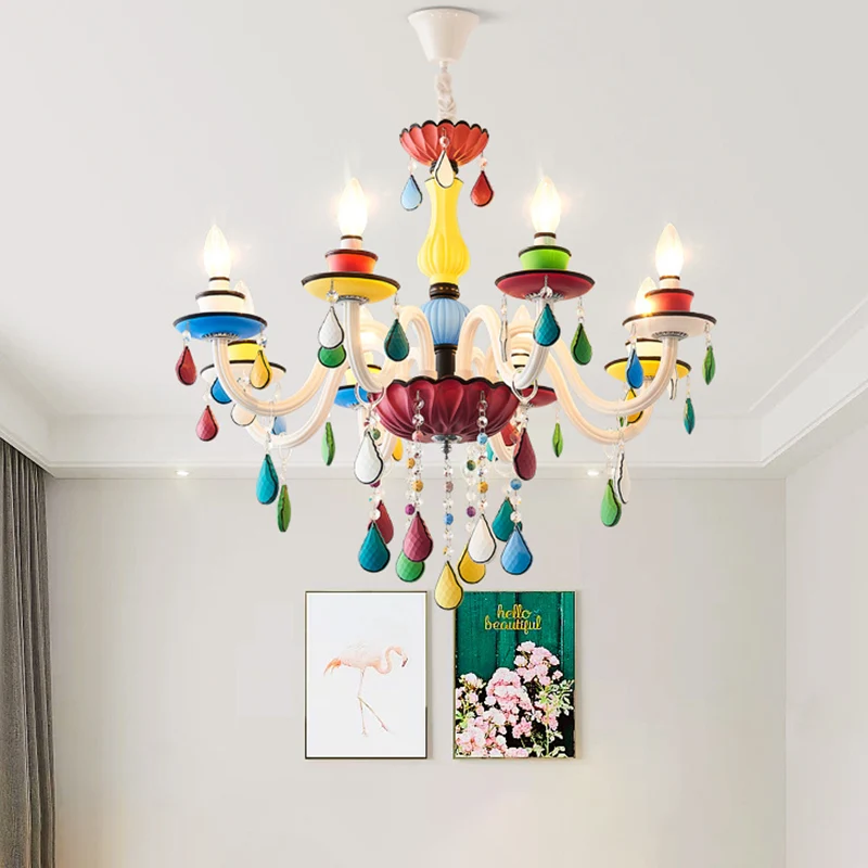 Kristallen Kaars Hanger Verlichting Bitterkoekje 5/6/8 Hoofden Rood-Geel-Blauw-Groen Kroonluchter Lichtpunt Clearhalo
