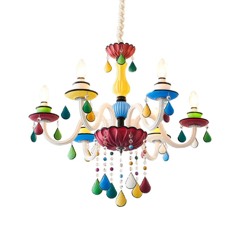 Kristallen Kaars Hanger Verlichting Bitterkoekje 5/6/8 Hoofden Rood-Geel-Blauw-Groen Kroonluchter Lichtpunt Clearhalo