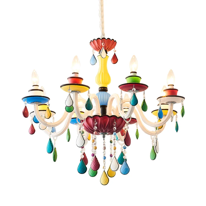 Kristallen Kaars Hanger Verlichting Bitterkoekje 5/6/8 Hoofden Rood-Geel-Blauw-Groen Kroonluchter Lichtpunt Clearhalo