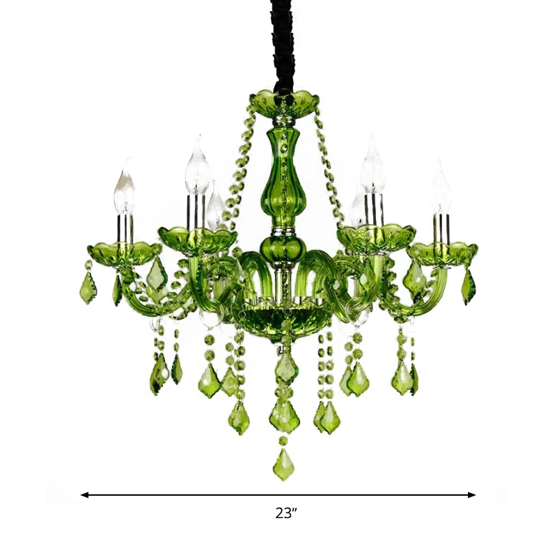 Kristallen kaars kroonluchter verlichting modern 6/18 lichten groen hangende hanger voor slaapkamer, 23"/37,5" W Clearhalo