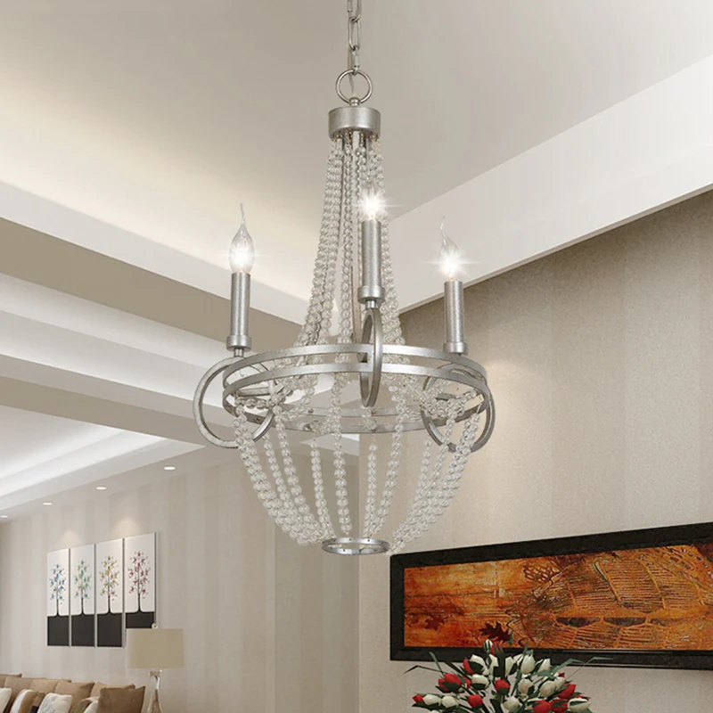 Kristallen kaars kroonluchterlamp Retro 3-kops zilveren plafondhanglamp voor woonkamer Clearhalo
