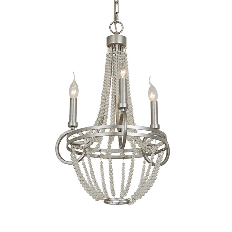 Kristallen kaars kroonluchterlamp Retro 3-kops zilveren plafondhanglamp voor woonkamer Clearhalo