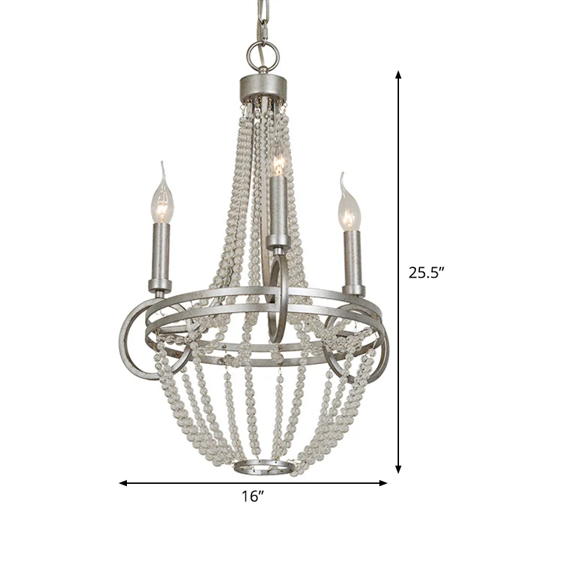 Kristallen kaars kroonluchterlamp Retro 3-kops zilveren plafondhanglamp voor woonkamer Clearhalo