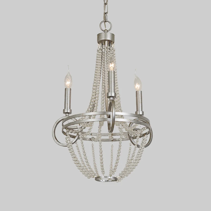 Kristallen kaars kroonluchterlamp Retro 3-kops zilveren plafondhanglamp voor woonkamer Clearhalo