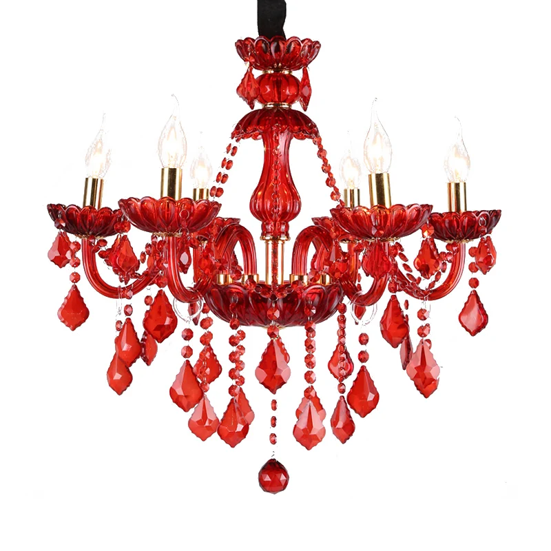 Kristallen kaars/belkroonluchter verlichting modern 6/18 lichten rode hangende hanger met schaduw/schaduwloos, 23,5"/37,5"...