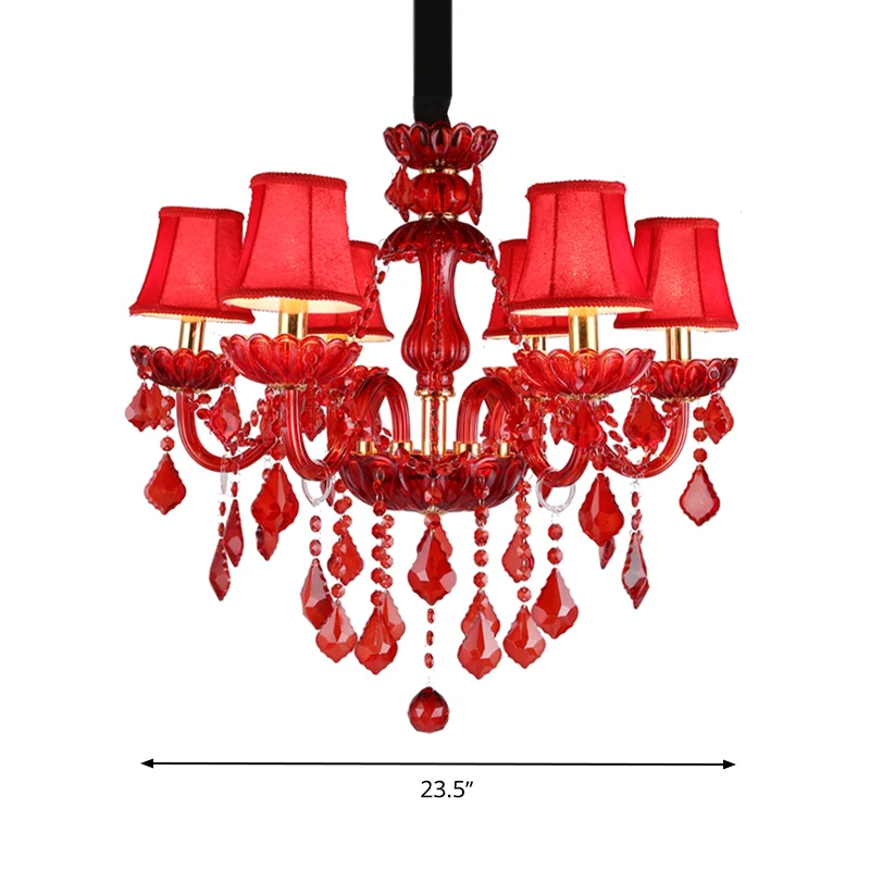 Kristallen kaars/belkroonluchter verlichting modern 6/18 lichten rode hangende hanger met schaduw/schaduwloos, 23,5"/37,5"...