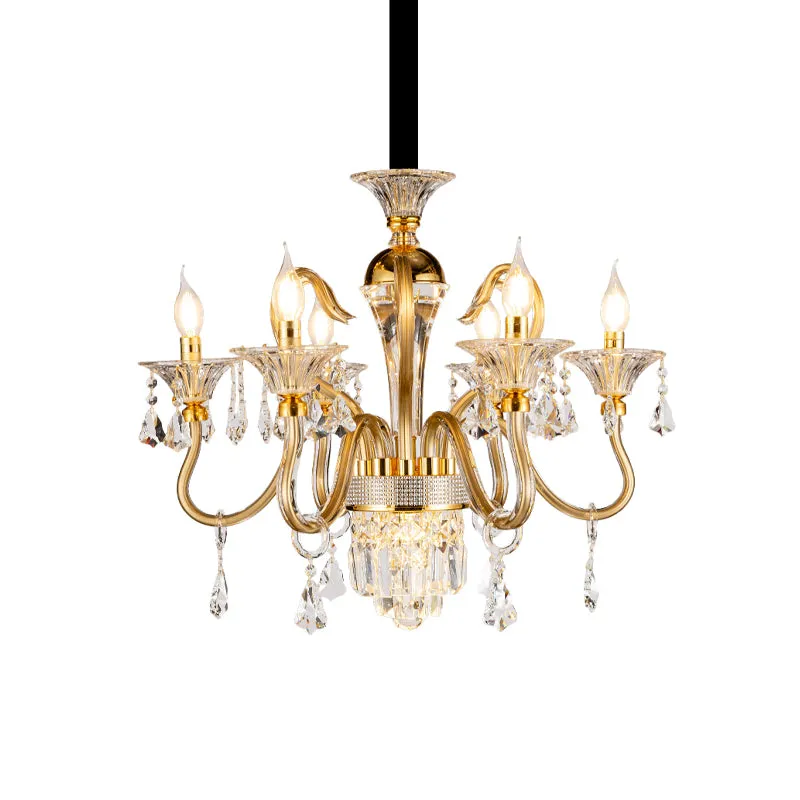 Kristallen kandelaar hanger kroonluchter midden van de eeuw 6 lamp slaapkamer hanglamp goud Clearhalo