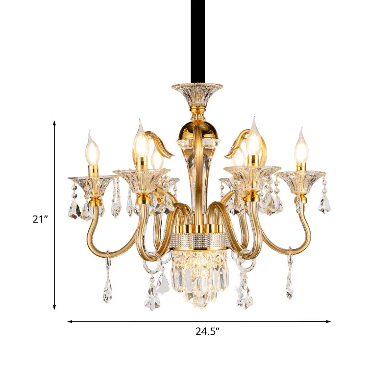Kristallen kandelaar hanger kroonluchter midden van de eeuw 6 lamp slaapkamer hanglamp goud Clearhalo