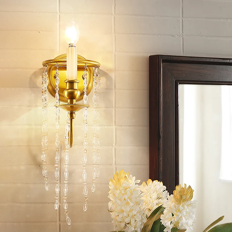 Kristallen ketting gouden blaker lichtarmatuur kandelaar 1 kop eenvoudig wandmontagelicht Clearhalo