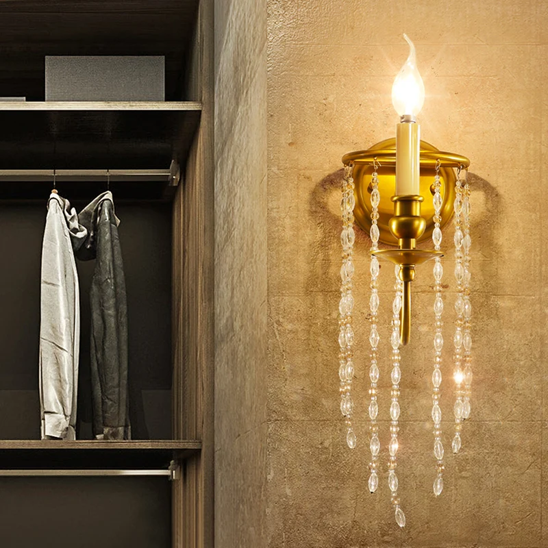 Kristallen ketting gouden blaker lichtarmatuur kandelaar 1 kop eenvoudig wandmontagelicht Clearhalo