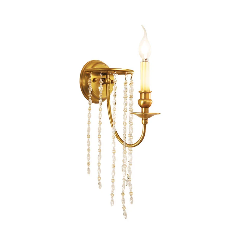 Kristallen ketting gouden blaker lichtarmatuur kandelaar 1 kop eenvoudig wandmontagelicht Clearhalo