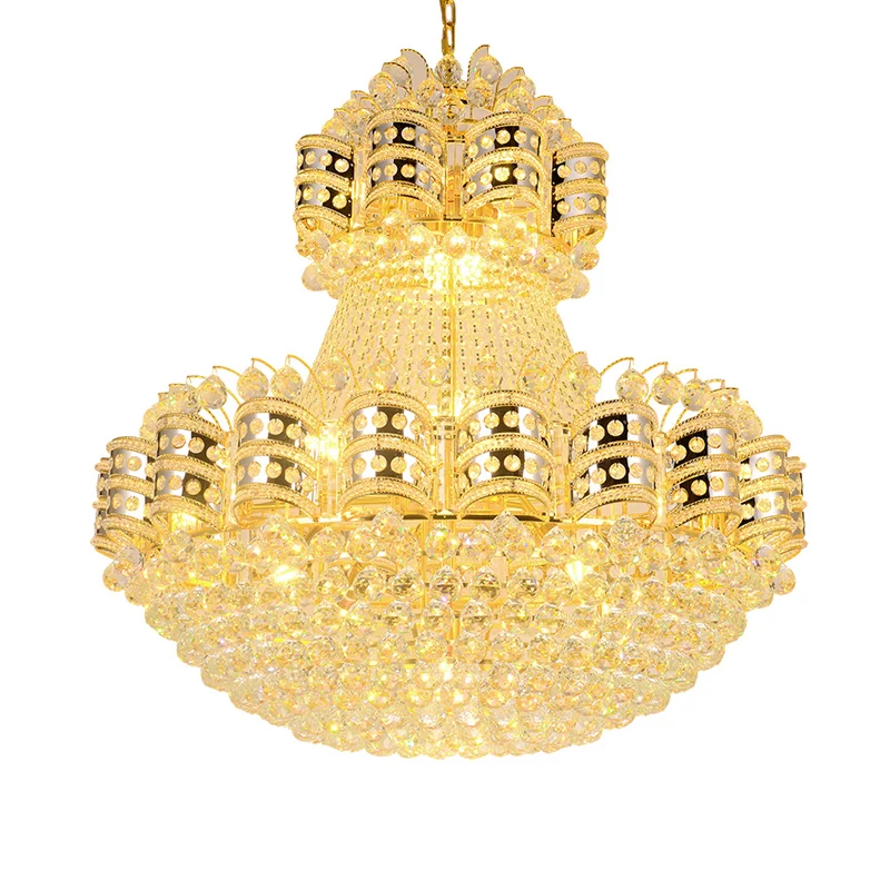Kristallen koepelvormige kroonluchter Verlichting Traditie 9 lampen Gouden hanglamp met verstelbare metalen ketting Clearhalo