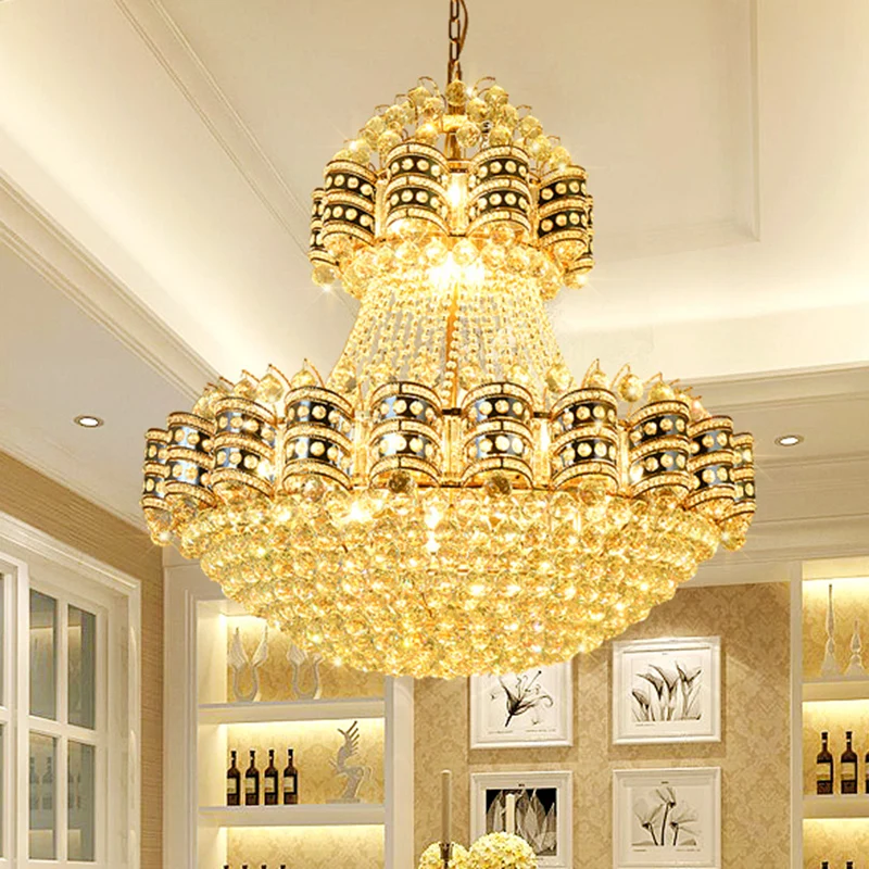 Kristallen koepelvormige kroonluchter Verlichting Traditie 9 lampen Gouden hanglamp met verstelbare metalen ketting Clearhalo