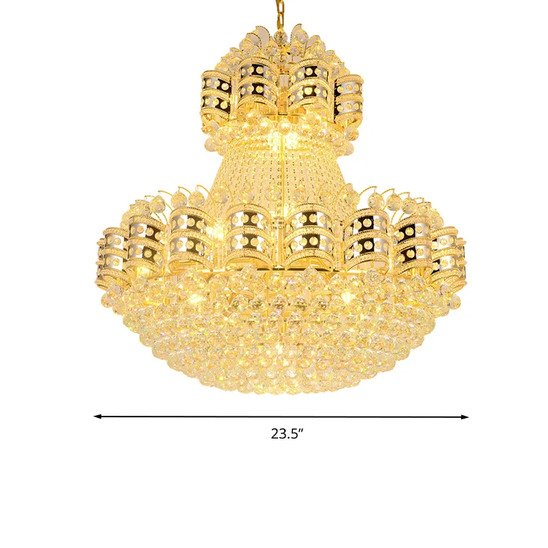 Kristallen koepelvormige kroonluchter Verlichting Traditie 9 lampen Gouden hanglamp met verstelbare metalen ketting Clearhalo