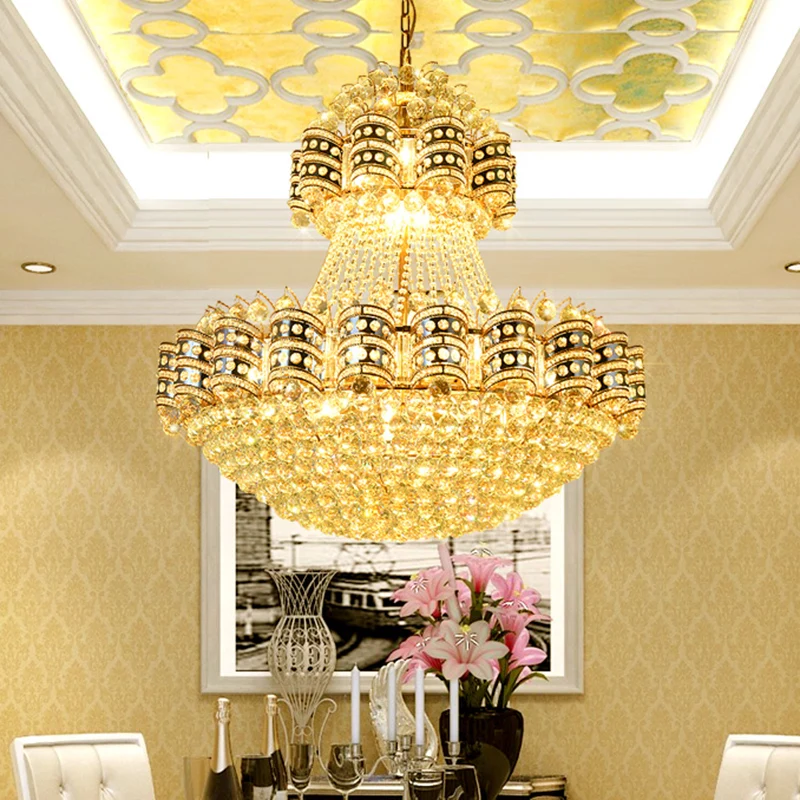 Kristallen koepelvormige kroonluchter Verlichting Traditie 9 lampen Gouden hanglamp met verstelbare metalen ketting Clearhalo
