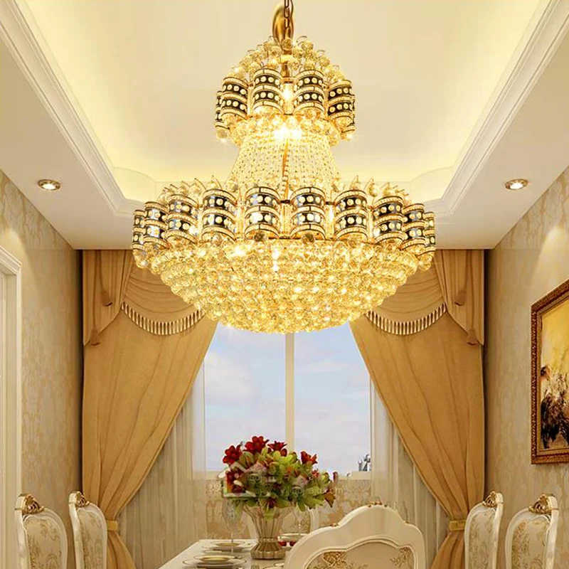 Kristallen koepelvormige kroonluchter Verlichting Traditie 9 lampen Gouden hanglamp met verstelbare metalen ketting Clearhalo