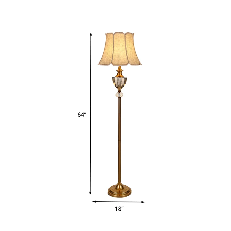 Kristallen kom vloerlamp platteland enkel licht woonkamer opstaand licht beige met bell stoffen kap Clearhalo