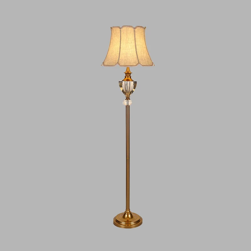 Kristallen kom vloerlamp platteland enkel licht woonkamer opstaand licht beige met bell stoffen kap Clearhalo