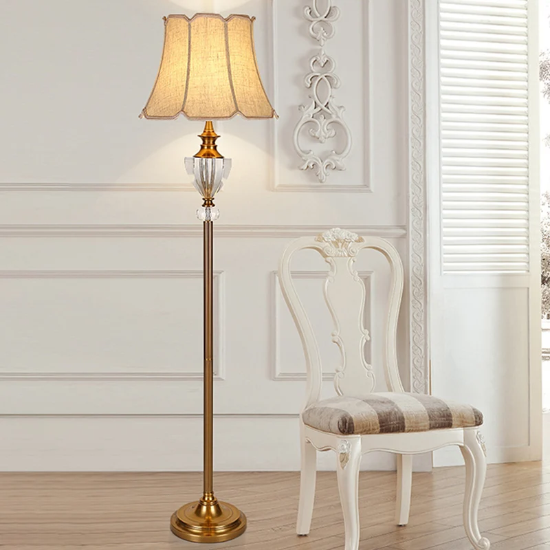Kristallen kom vloerlamp platteland enkel licht woonkamer opstaand licht beige met bell stoffen kap Clearhalo