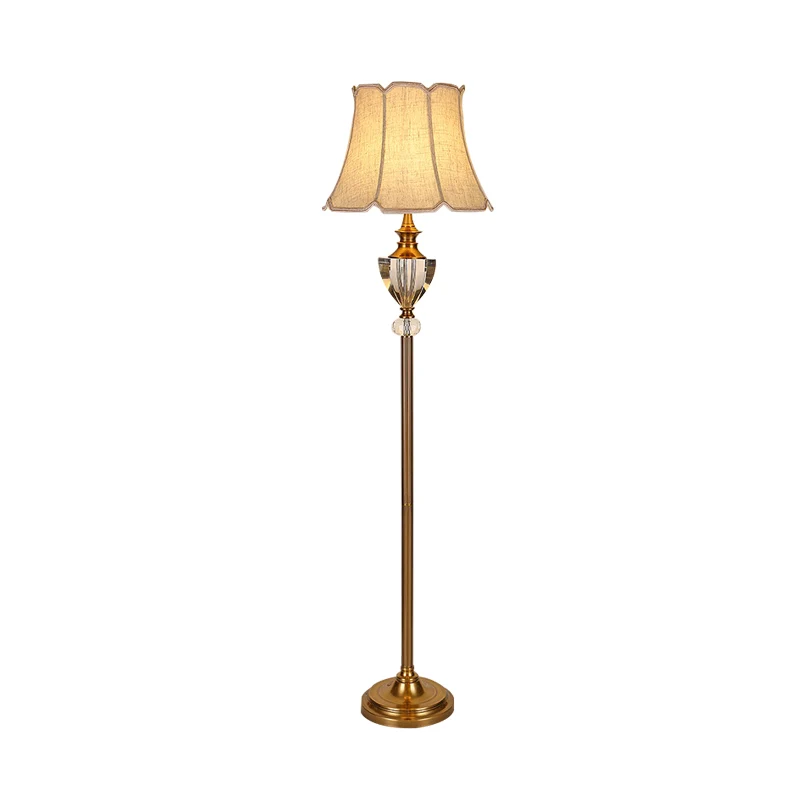 Kristallen kom vloerlamp platteland enkel licht woonkamer opstaand licht beige met bell stoffen kap Clearhalo