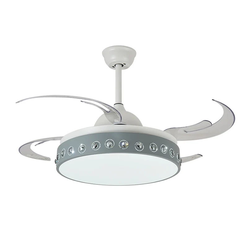 Kristallen kralen LED semi-gemonteerd licht Scandinavische stijl 8-bladige blauw-witte plafondmontageventilator Clearhalo