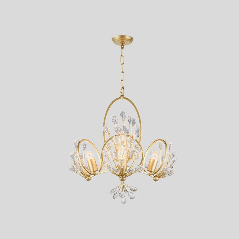 Kristallen kroonluchter met 3 lampen, retro gouden bloemblaadjes, eettafel, hangende hanger Clearhalo