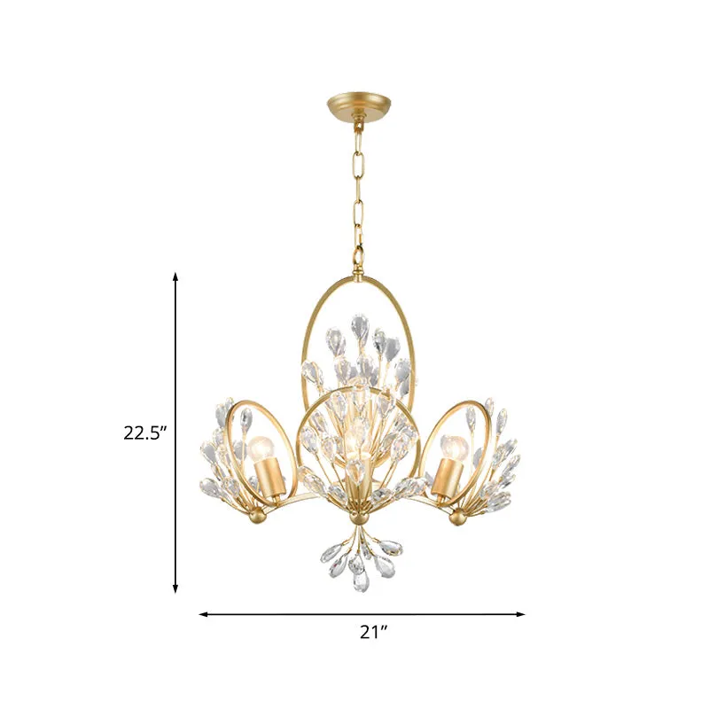 Kristallen kroonluchter met 3 lampen, retro gouden bloemblaadjes, eettafel, hangende hanger Clearhalo