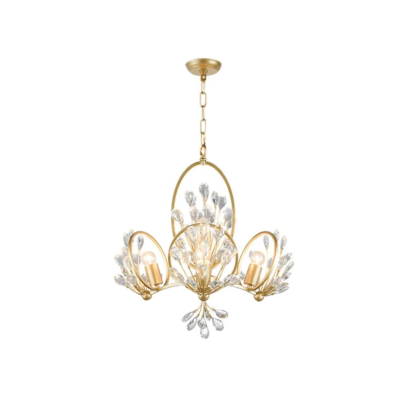 Kristallen kroonluchter met 3 lampen, retro gouden bloemblaadjes, eettafel, hangende hanger Clearhalo