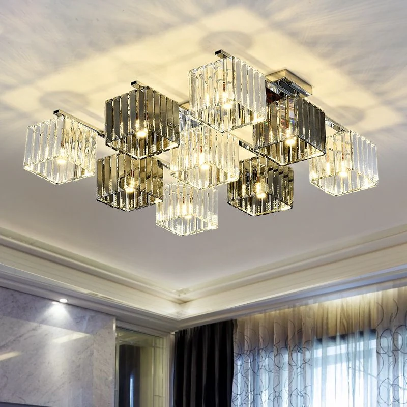 Kristallen kubus-inbouwplafondlamp Modern 4/6/9-lichts Modern binneninbouwlicht gepolijst chroom Clearhalo