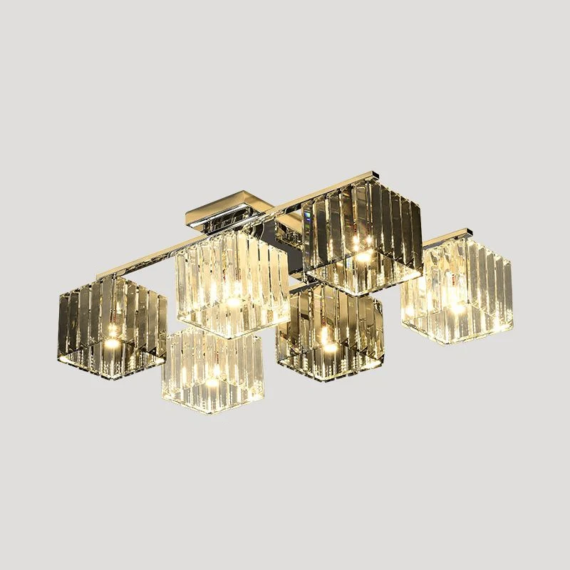 Kristallen kubus-inbouwplafondlamp Modern 4/6/9-lichts Modern binneninbouwlicht gepolijst chroom Clearhalo