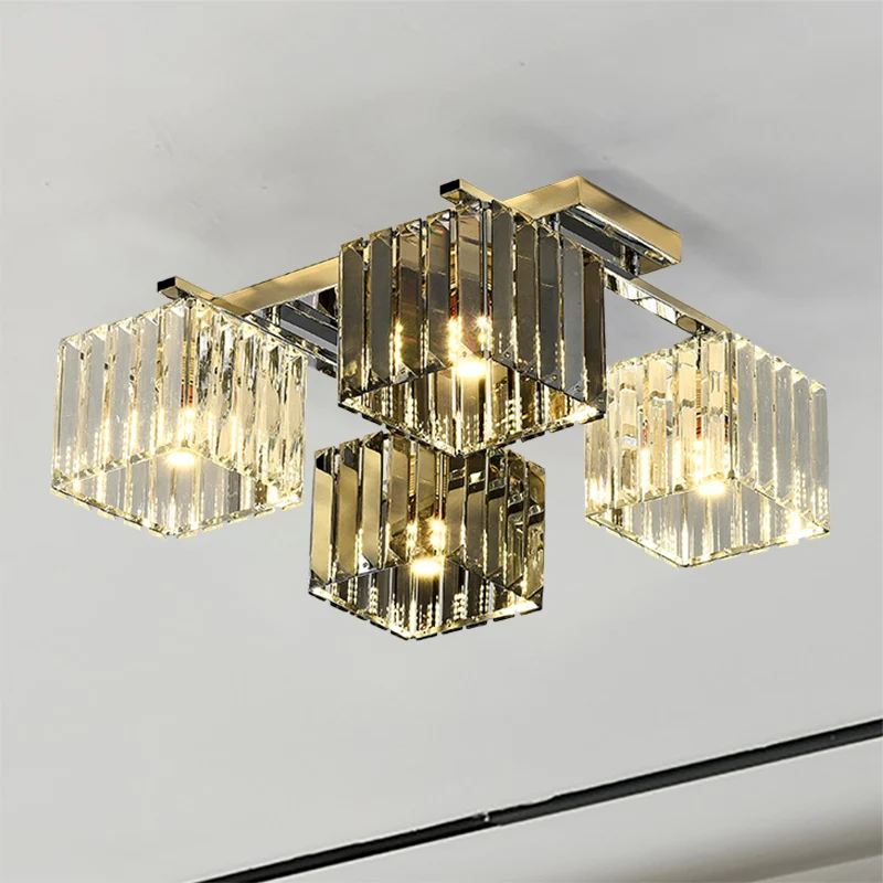 Kristallen kubus-inbouwplafondlamp Modern 4/6/9-lichts Modern binneninbouwlicht gepolijst chroom Clearhalo